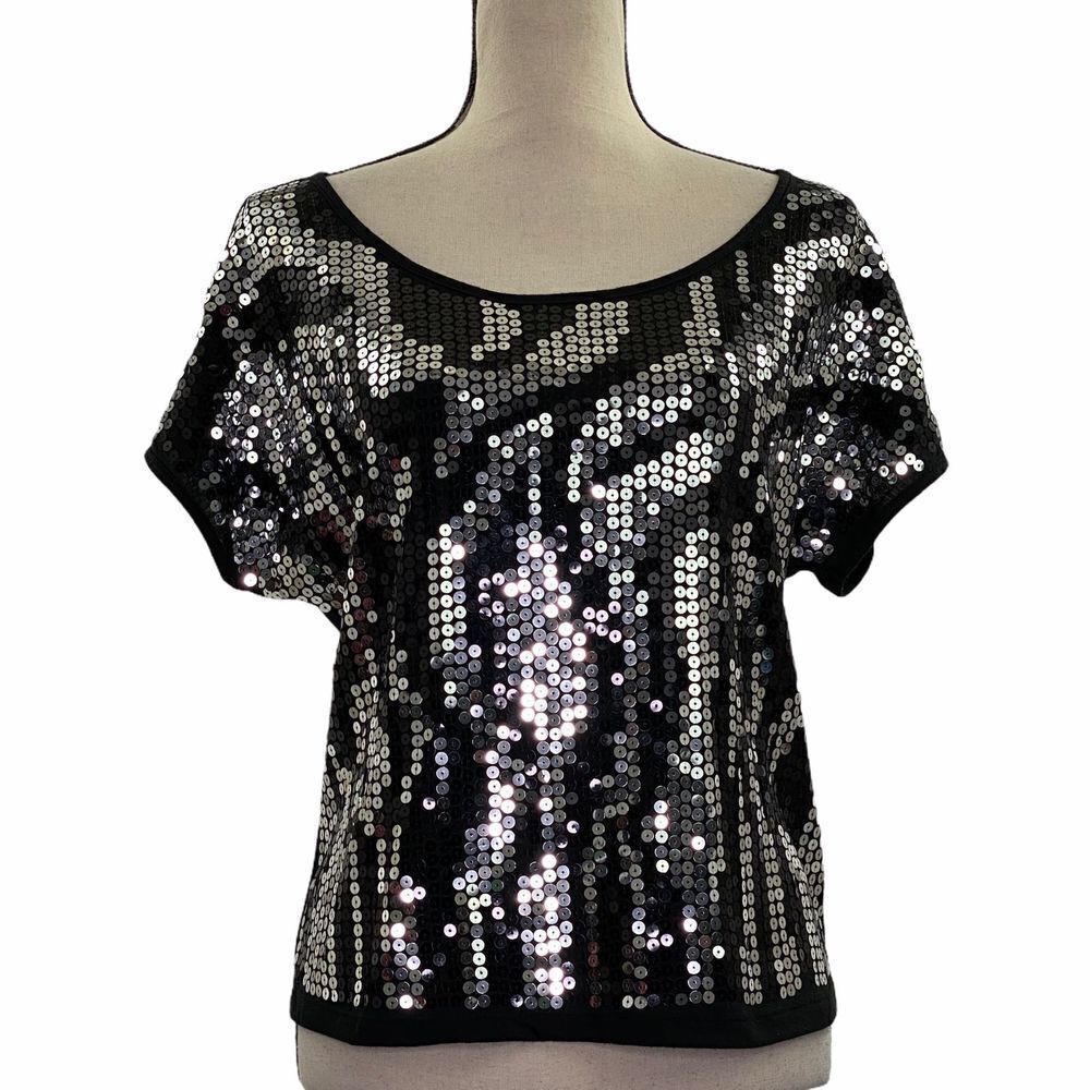 MATERIAL Girl Short Sleeve Zebra Sequined Blouse M